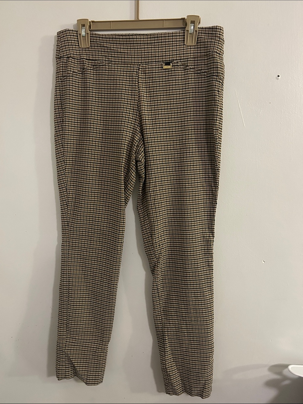 Anne Klein Brown and Black Houndstooth Pull-On Trousers